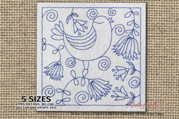 Bird with Lotus Flowers: A Versatile Embroidery Design