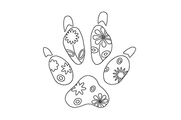 Cute Dog Paw Prints with Flowers Embroidery