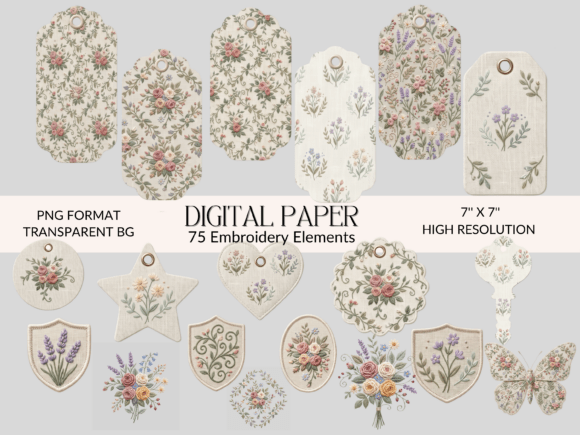 Floral Embroidery Clipart Bundle for Apparel