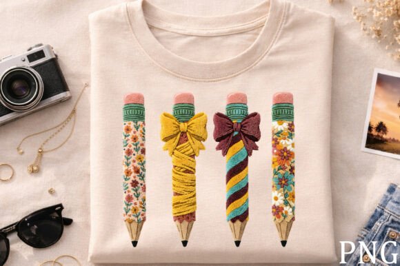 Floral Pencil Bow: A Charming Embroidery Design