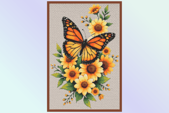 Monarch Butterfly Floral Cross Stitch Design