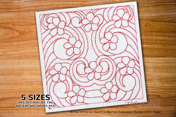 Perwinkle Flowers with Leaves Redwork Review