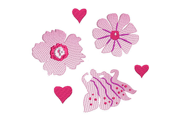 Pink Flowers with Hearts: A Romantic Embroidery Delight