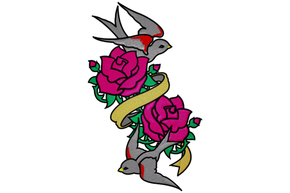 Roses and Swallow Embroidery: A Versatile Design