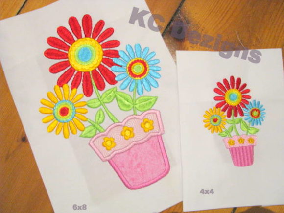 Spring Pot with Flowers: A Charming Embroidery Design